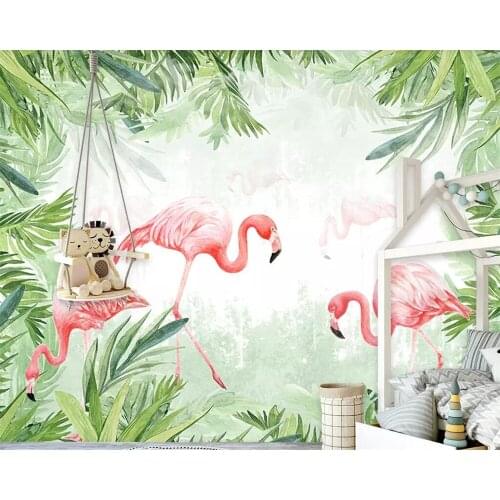 Beibehang wallpaper painted tropical rain forest flamingo mural living room bedroom background wall 3d wallpaper home decoration