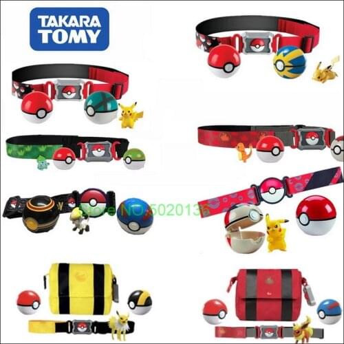 Genuine Pokemon TOMY WCT Pet Elf Ball Belt Retractable Boxed Pocket Monster Master Pikachu Pokeball US Version Kids Toys Gifts