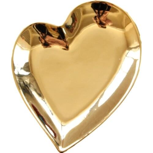 Couple Ceramics Tableware Suit European Style Restaurant Cafe Decoration Golden Heart-shaped Plate Bowl Dessert Bowl Snack Dish