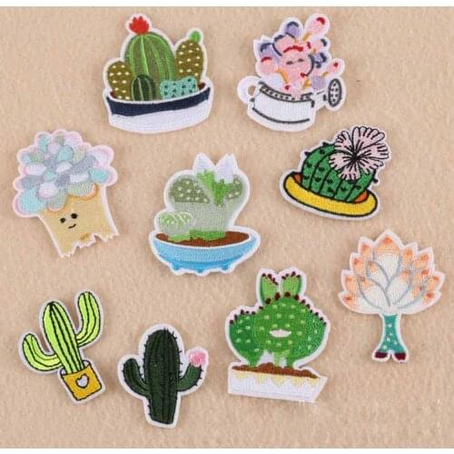 Cartoon Plant Cactus Lotus Iron On Patches Embroidered Clothes Patch For Clothing Clothes Stickers Garment Apparel Accessories