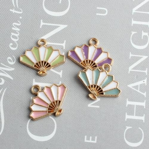 10pcs New Arrival Chinese Paper fan Enamel Charms 14*17mm Bracelet Keychain Hair Accessories Dangle Charms For Bracelet Making