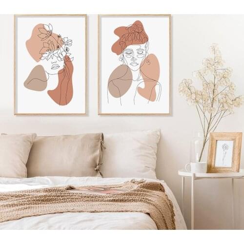Boho Abstract Line Woman Floral Posters Canvas Painting Wall Art Pictures Bedroom Living Room Modern Home Interior Decoration