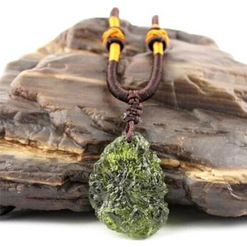 Natural Crystal Green Gem Moldavite Meteorite Impact Glass Necklace Pendant