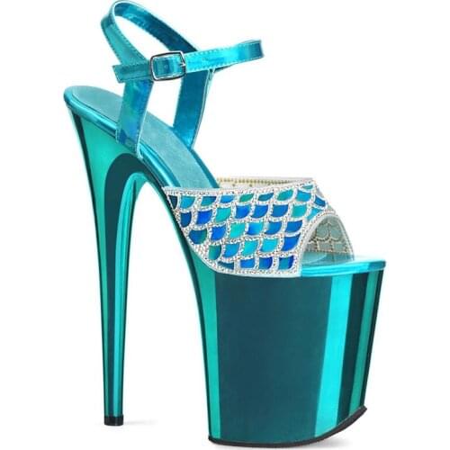 Women Summer Open Toe Comfy Sandals Patent Leather Buckle Strap 20CM Thin High Heels waterproof Rhinestone Party shoes women
