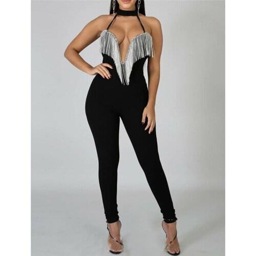 Halter Style Sexy Women Bandage Jumpsuit Romper Sleeveless Tassel Playsuit Clubwear High Waist Trousers Outfit