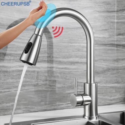 Touch Faucet Kitchen Sink Pull Out Sprayer Faucets Smart Sense Tap Stainless Steel Crane Hot Cold Water Mixer Touch Actived Taps