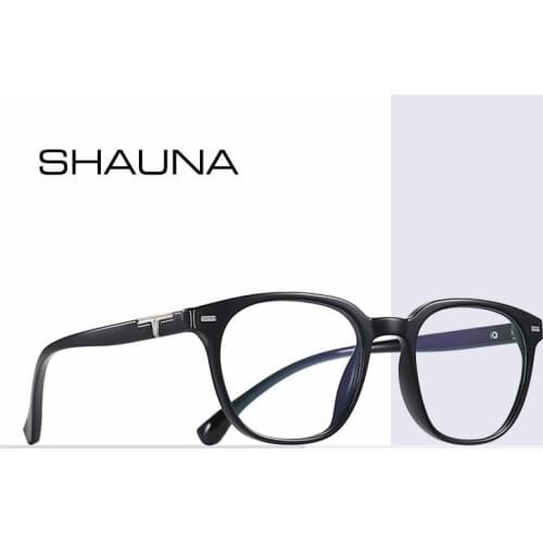 SHAUNA Retro Rivets Square Men Optical Glasses Frame Anti Blue Light Eyewear Women Blue Stripe Glasses Frame Computer Goggles