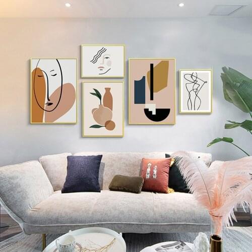 Nordic Minimalist Figures Line Art Poster and Prints Abstract Woman Face Pictures Living Room Bedroom Canvas Painting Wall Decor