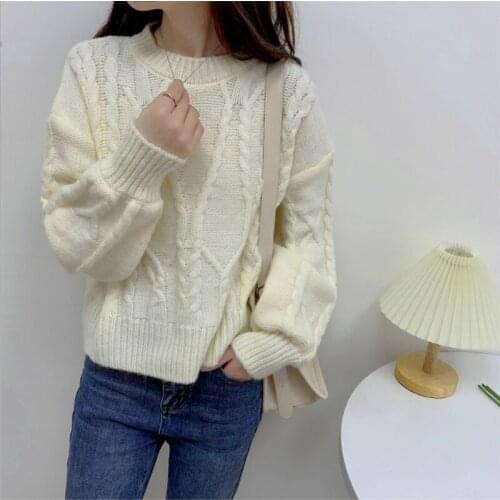 Twist striped sweater design sense niche fall/winter 2021 new retro French loose round neck solid color knitted sweater women