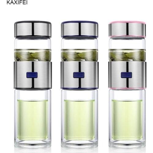 Double Wall My Glass Water Bottle Automatic separation Tea bottle With 304 stainless Steel Filter Business Car Bottle