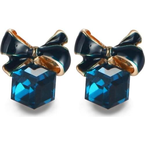 SUMENG 2020 New Fashion High Quality Chic Shimmer Bow Knot Cubic Green Blue Crystal Earrings Rhinestone Stud Earrings For Women