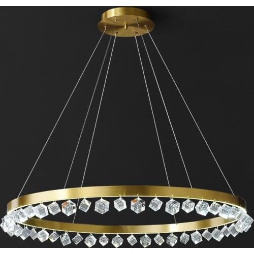 LED Modern Luxury Copper Chandelier Simple Living Room Bedroom Dining Room Kitchen Gold Hanging Lights Creative Crystal Lamps