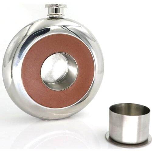 Wine Bottle Round Stainless Steel Pocket Flask With Build-in Shot Glass 5Oz Hi Flask Mirror Polished Mini Alcohol Bottles