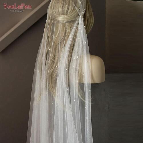 YouLaPan V12 Elbow Length Wedding Veil Cap White Ivory Wedding Veil Tulle with Pearls for Bridal Wedding Veil 2020 New Arrival