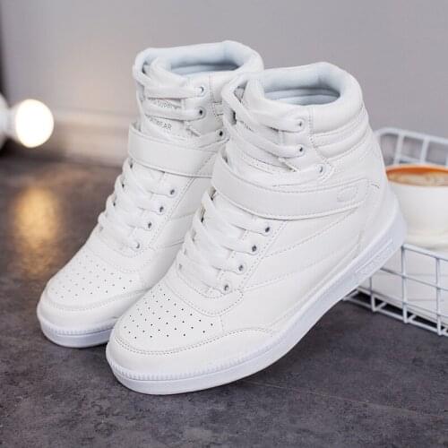 2021 Women Casual Shoes Espadrilles Platform Hidden Increasing Sneakers PU Leather Shoes Woman High Top White Shoes