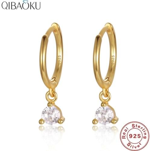 Sterling SIlver 925 Hoop Earrings Zircon Gold Earrings Cute Simple Temperament Ear Jewelry Earrings for Women