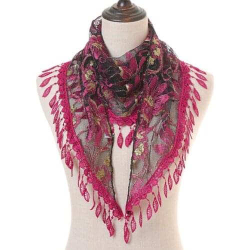 Women Fashion Triangle Scarf Lace Floral Summer Beach Tassel Scarves Chiffon Silk Wrap Pashmina Stole Foulard Hijab