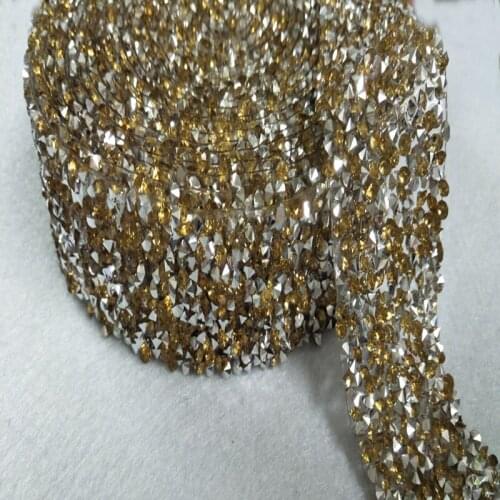 Gold Mixed Clear Chunky Glitter Rhinestones Trim Iron On Hotfix Back Glue Crystal Rhinestone Chain iron for wedding accessory