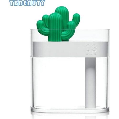 160ML Air Ultrasonic Humidifier Clear Cactus Color Light Essential Oil Diffuser USB Aroma Purifier Anion Steam Diffuser Mist