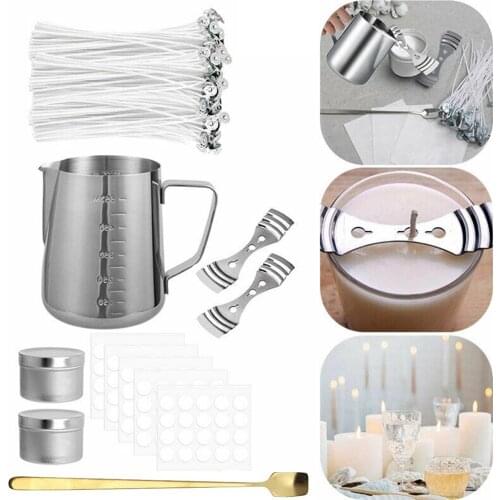1x DIY Handmade Scented Candle Tool Set Stainless Steel Cup Wick Holder Parent-child Interaction Props Pouring Pot Wick Wax Kit