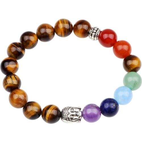 2019 Classic Natural Stone Tiger Eye 7 Chakra Bracelets & Bangles Yoga Balance Beads Buddha Prayer Elastic Bracelet Men pulseira