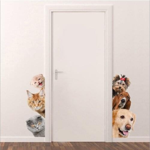 Dogs Cats 3D Wall Sticker Funny Door Window Wardrobe Fridge Decorations for Kids Room Home Decor Cartoon Animal Art Vinyl Decal