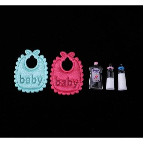 5pcs/set Dolls House Furniture Bottles Shampoo & Bibs for 1/12 Baby Doll Accessories