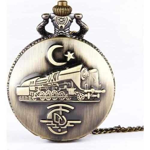 50pcs/lot Bronze Star Moon Train Quartz Pocket Watch Men Women Gift Watch Pendant Fob Watches Wholesale