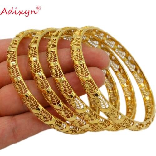 Adixyn 4pcs/lot Dubai bangles Women Jewelry Ethiopian Gold Color Copper Luxury Bracelets Bride Girls Party Gifts