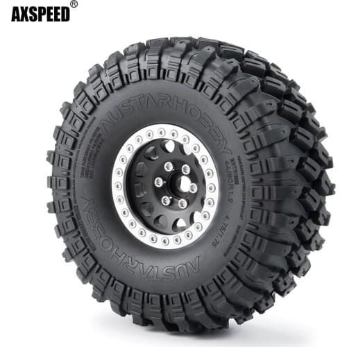 AXSPEED 4Pcs 1.9 inch Rubber Tires with Metal Beadlock Wheel Rim for 1/10 Axial SCX10 90046 Traxxas TRX-4 D90 RC Crawler Car