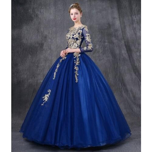 Royal blue embroidery ball gown sissi long medieval dress Renaissance Gown princess gown Victorian/Marie Antoinette