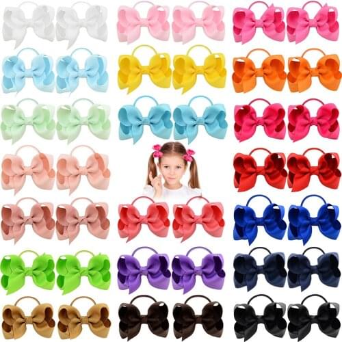 40pcs 3.5" Boutique Hair Bows Tie Baby Girls Kids Children Rubber Band Ribbon Hair bands 029