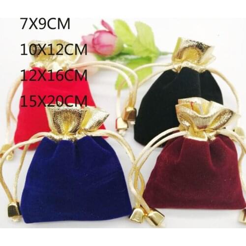1000pcs/Bag 7x9 10x12 12x16 15x20cm Velvet Jewelry Gift Package Bags&Phnom Penh Gold Bead Drawstring Display Packaging Pouches