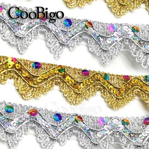 9 Meter Lace Ribbons Trims Sequined Appliques Curve Braided Fabric Nylon Silver Gold 38mm for DIY Clothing Sewing Accessories