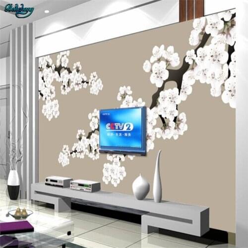 Beibehang Large custom wallpaper New Chinese plum TV background Living room bedroom wall home decoration