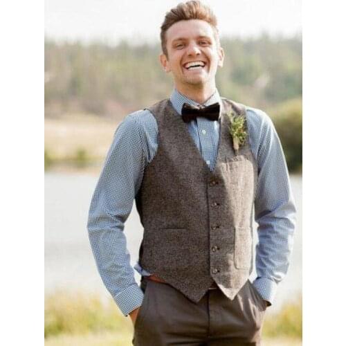 Cheap Groom Wear Vests Farm Wedding England Style Vests Custom Made Slim Fit Mens Suit Vest Prom Wedding Waistcoat Plus Size