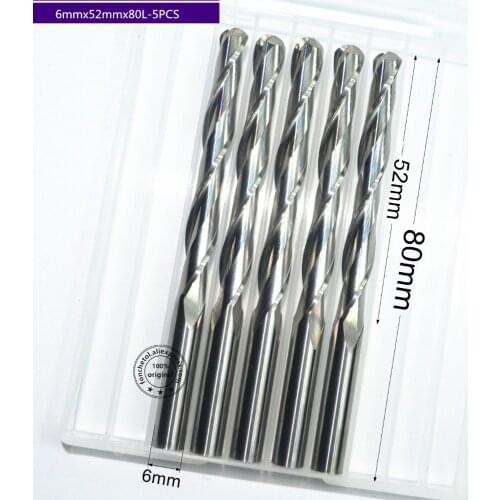 6mm*52mm,5pcs,Free shipping 2 Flutes Ball Head End Mill,CNC milling Cutter,Solid carbide Woodworking relief Bit,wood Cutter