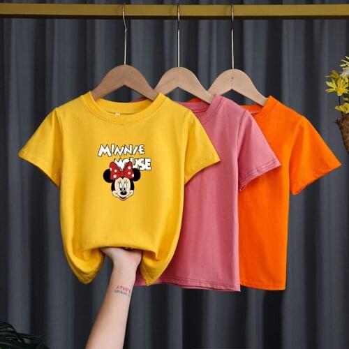 Disney T-shirt Summer Tops Tee Fashion Kids Boys Girls Short Sleeve Solid Color T-shirts Childrens Bottoming Clothing