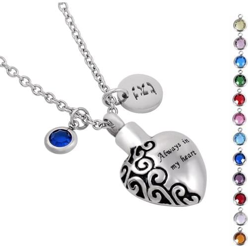 IJD2472 Free Fill Kits - Stainless Steel Memorial Urn Ashes Holder Keepsake Cremation Pendant&Necklace - Always In My Heart