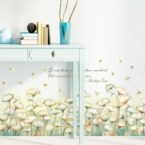 Apricot Leaf Wall Stickers for Living room Bedroom Wall Decor Lotus Flower Removable Baseboard Wall Decals for Home Decoration