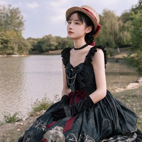 Lolita JSK dress nightingale and rose jsk dress gothic style dark Vintage Victorian Princess Party Dress Sleeveless lolita dress