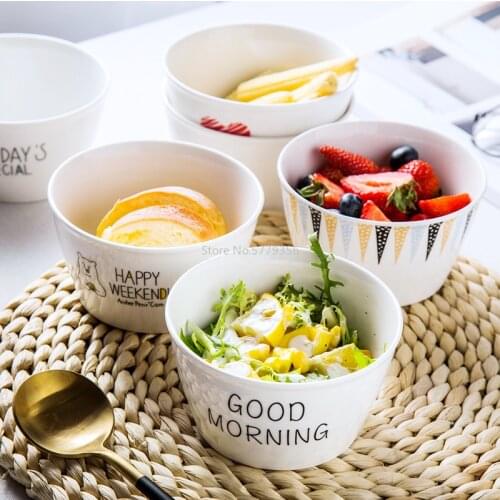 Breakfast Bowl Nordic Creative Cool Cute Couples Household Tableware Ceramic Simple Net Red Wind Rice Bowl Single Other