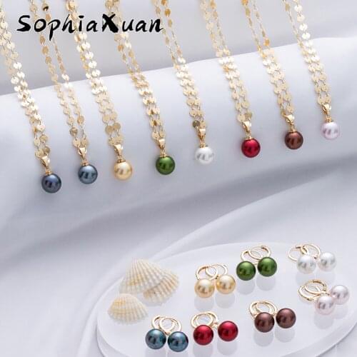 SophiaXuan Fashion Hawaiian Jewelry Sets Multicolor Pearl Disk Chain Wholesale Necklace and Earrings for Women Gift 2021 Trend