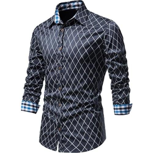 2021 Mens Spring And Autumn LLong Sleeve Shirt Slim Stitching Black And White Plaid Printed Fashion Handsome Shirts size S-2XL