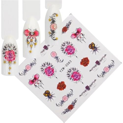 WUF 12 Designs Water Decals Slider Butterfly and Flower Combination Watermark Nail Sticker Wraps Manicure