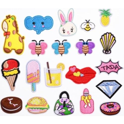 50pcs/Lot Embroidery Patches Letters Clothing Decoration Accessories Small Animals Ice Cream Diy Iron Heat Transfer Applique