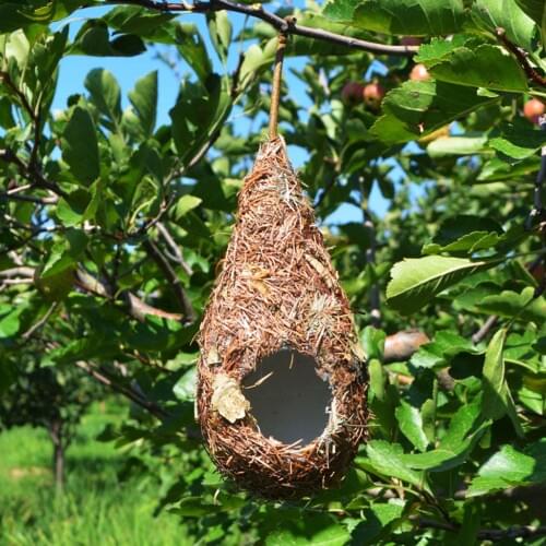 Natural Grass Bird Nest Hummingbird Birdhouse for Outside Hanging Grass Hand Woven Bird Nest Bird Hut for Yard Decoration