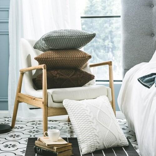 Rough wool diamond knitted cushion cover knitted pure color Nordic Style Photography pillowcase white fishtail lines cover