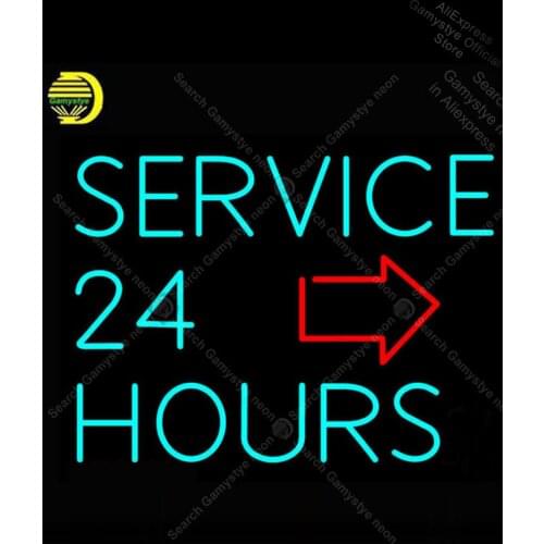Service 24 Hours with Arrow Neon Sign Handmade neon light Sign Decorate Fruit Store room Beer Bar Pub Shopping Hall Sign board