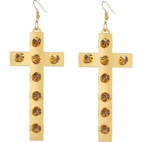 2020 NEW Willow Nail Big Pendant Long Earrings Exaggerated Acrylic Creative Gold Cross Earrings for Women Jewelry